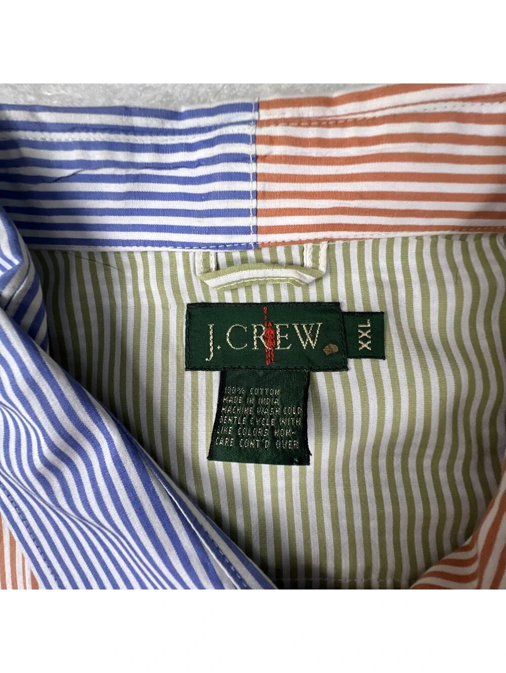 J Crew Patchwork Shirt Mens XXL Multicolor Stripe Button Down Long Sleeve Preppy